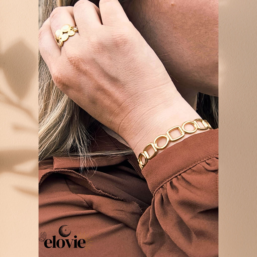 Jonc réglable en acier inoxydable – Design alterné carré & ovale