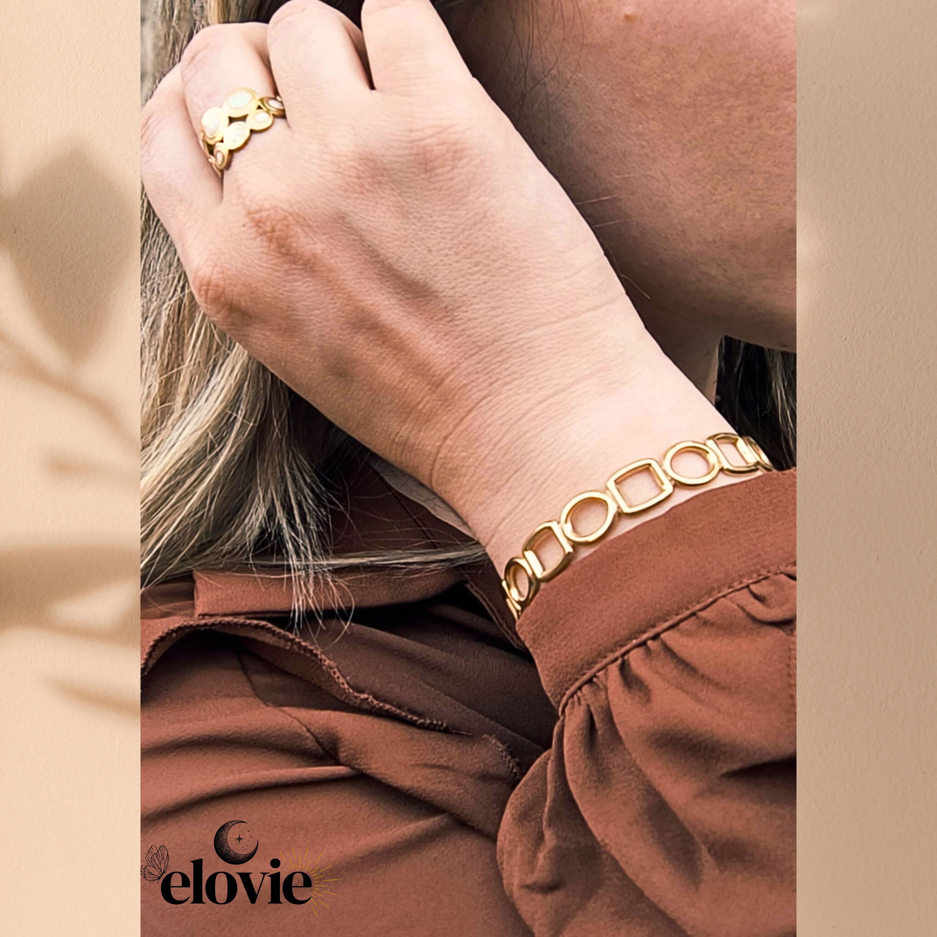 Jonc réglable en acier inoxydable – Design alterné carré & ovale