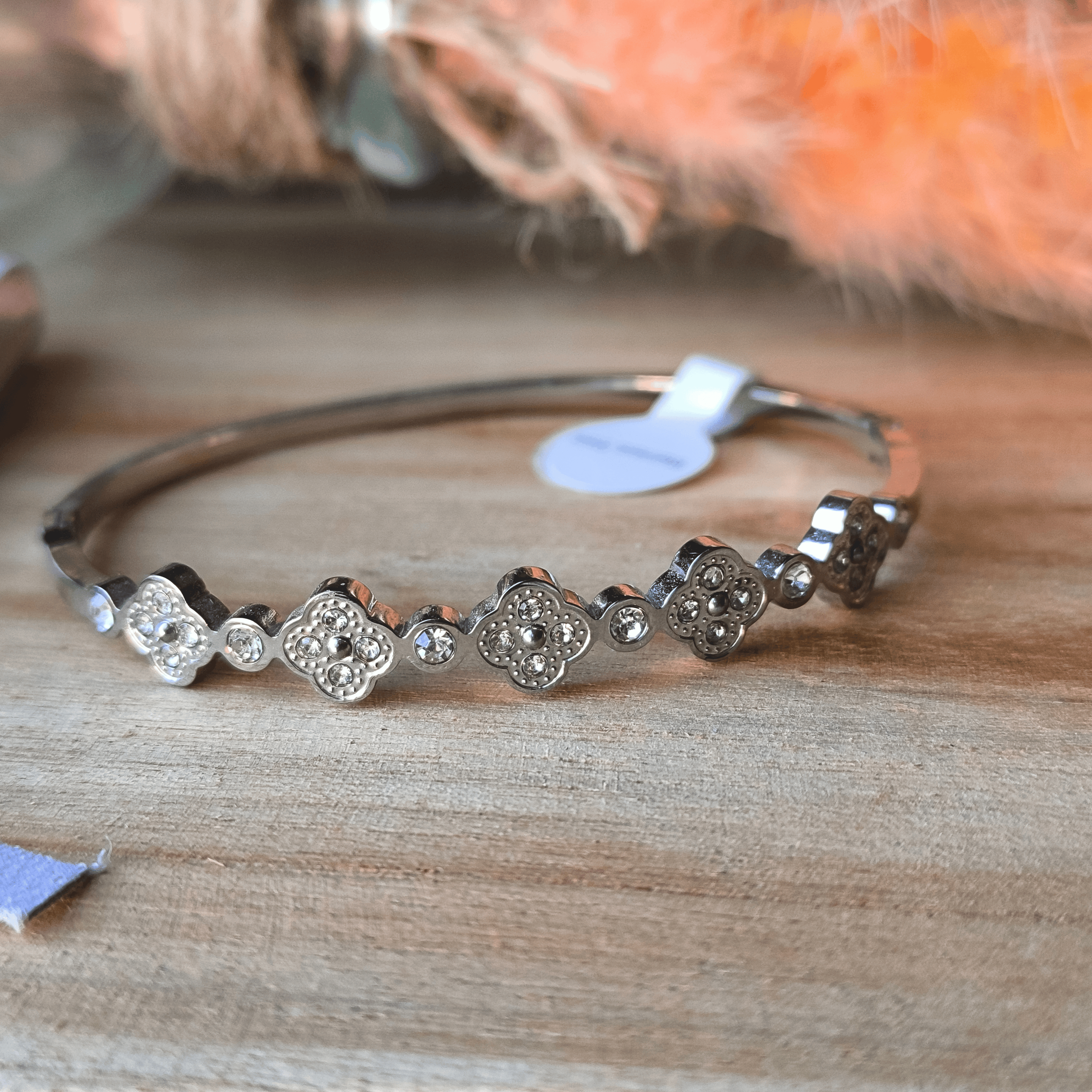Bracelet jonc trèfles et zircons