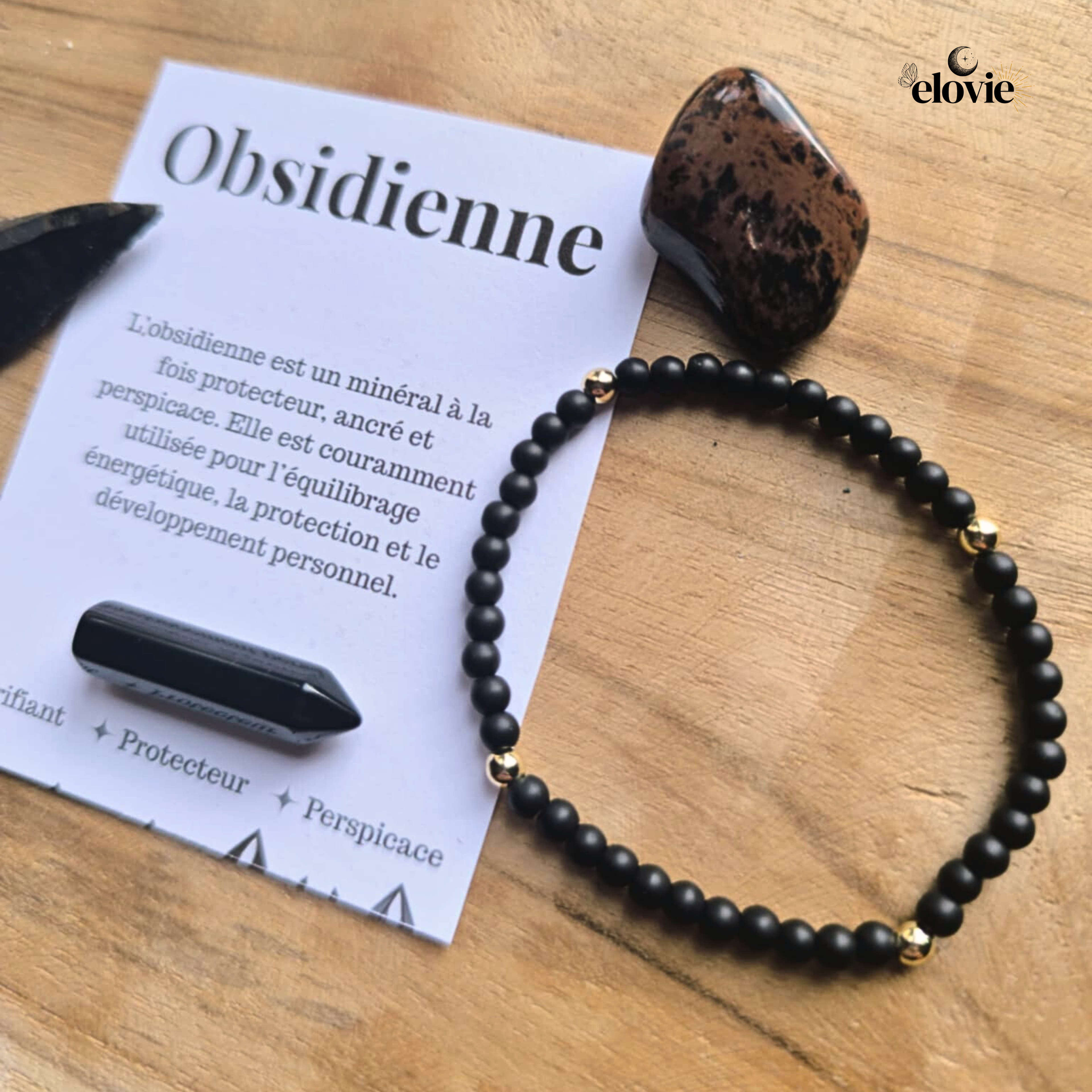 Bracelet Élastique en Obsidienne – Pierre Naturelle 4 mm