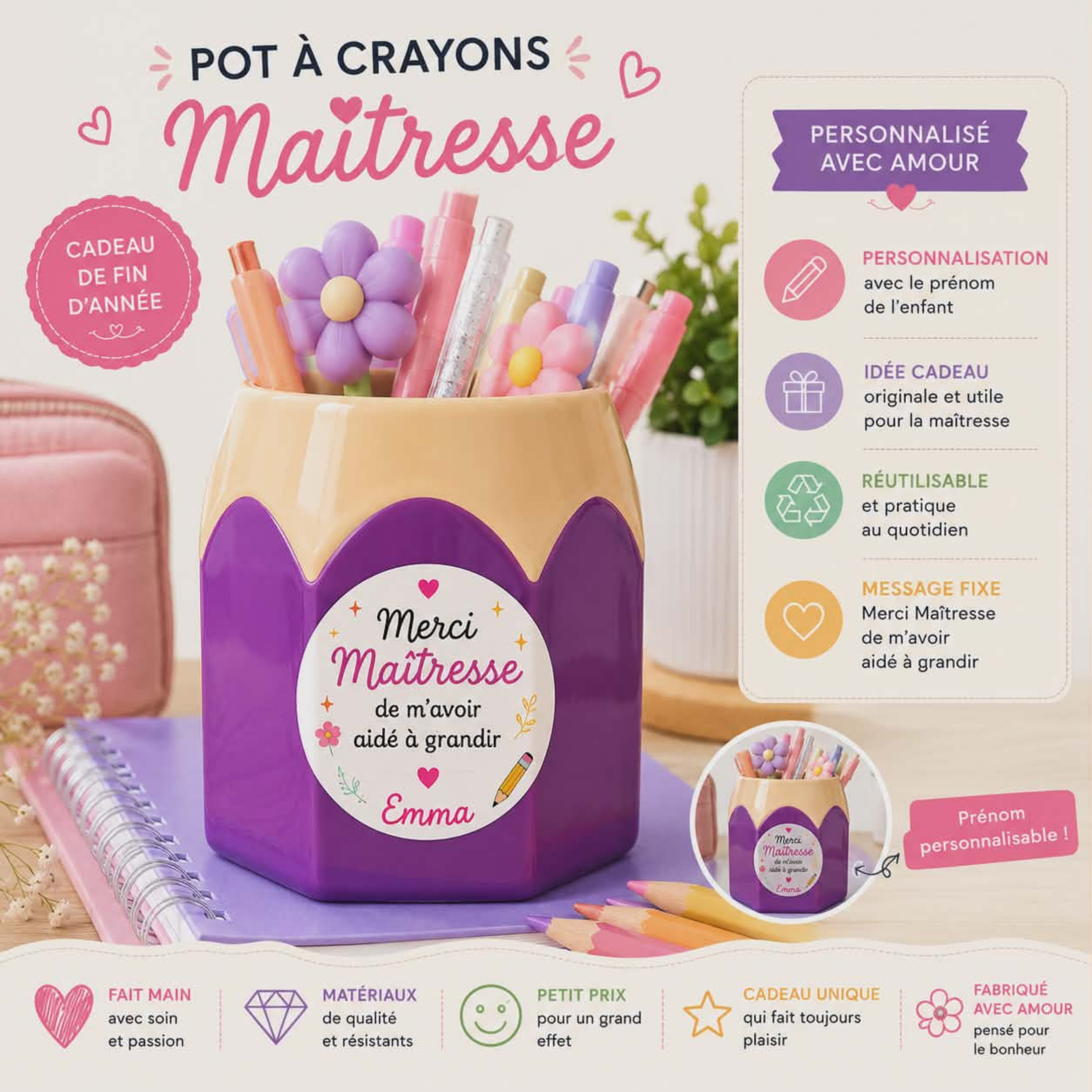 Pot à crayons personnalisé – Cadeau de fin d’année