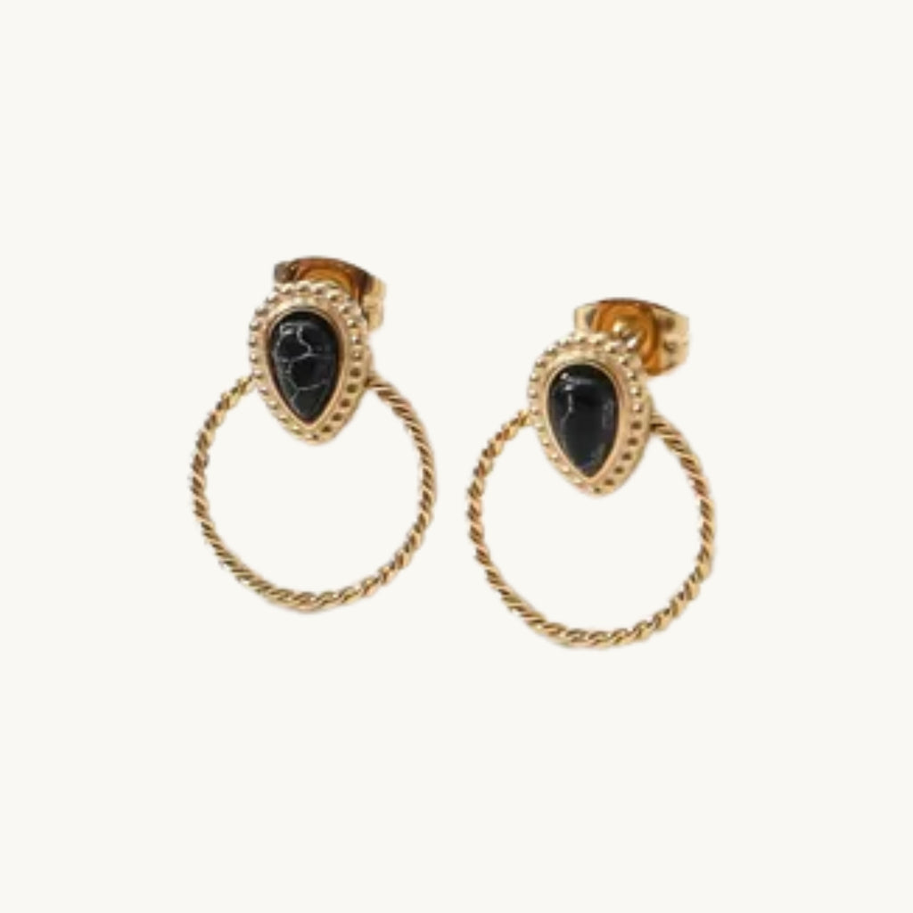 Boucles d’Oreilles Goutte avec Pierre Naturelle - Cercle Martelé