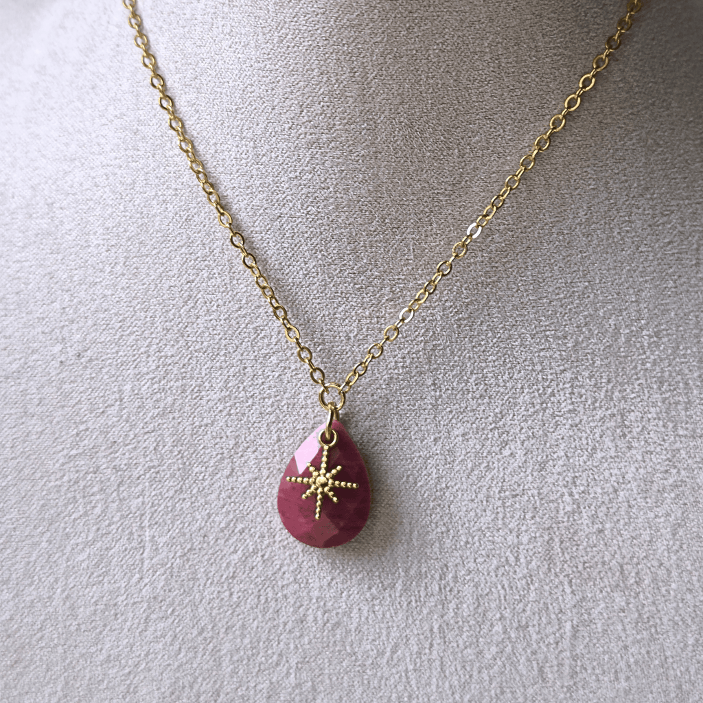Collier acier inoxydable goutte rhodochrosite